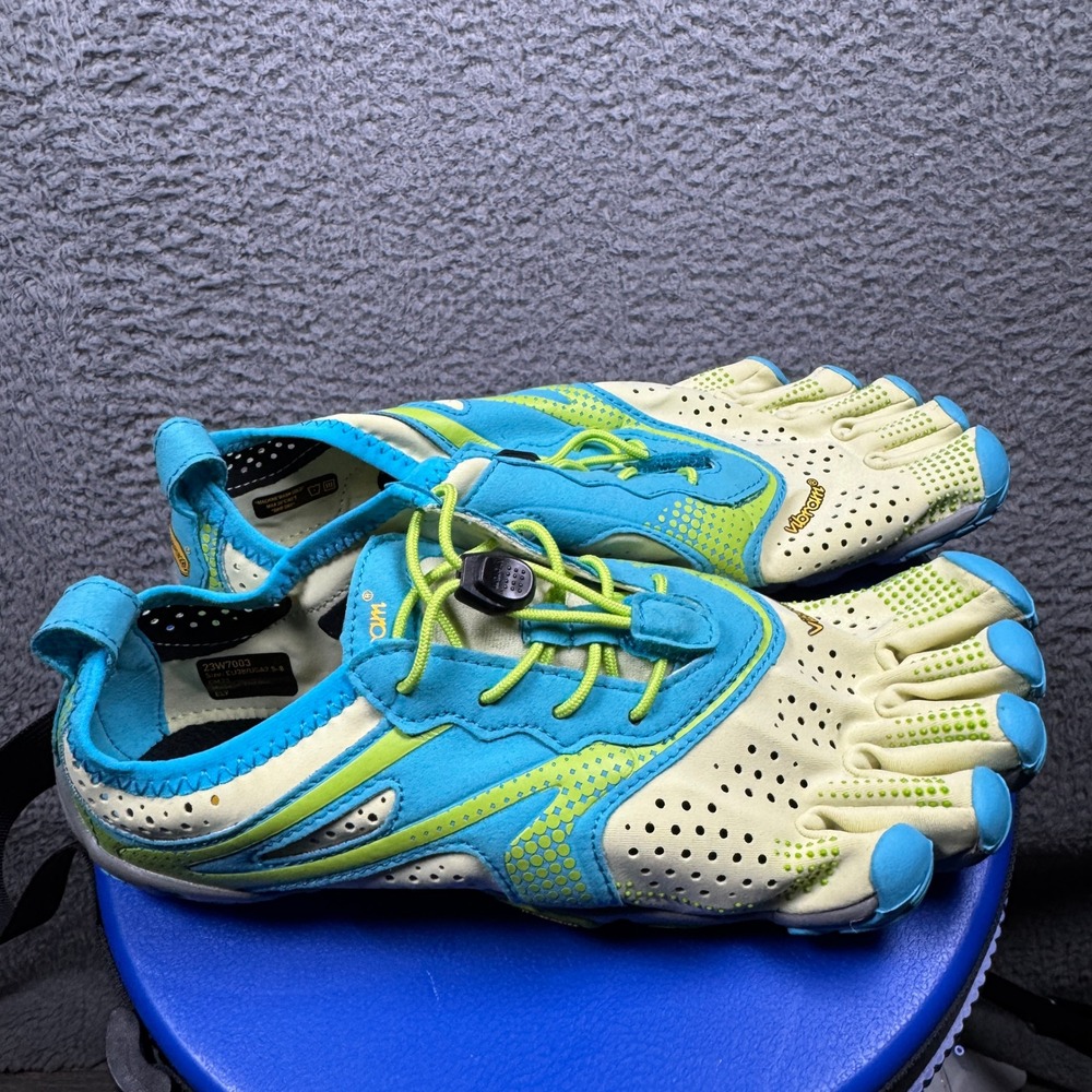 Vibram FiveFingers V-Run Womens 7.5-8 Blue Lime Barefoot Running Shoes 23W7003